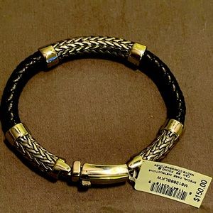 Men’s leather and silver bracelet